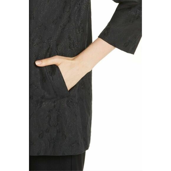 Eileen Fisher Shimmer Jacquard Long Open Front Jacket in Black Size M - Picture 6 of 13